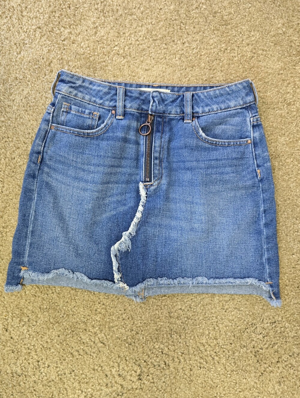 Pacsun Distressed Denim Mini Skirt with Front Distressed Zip - Blue Size 24